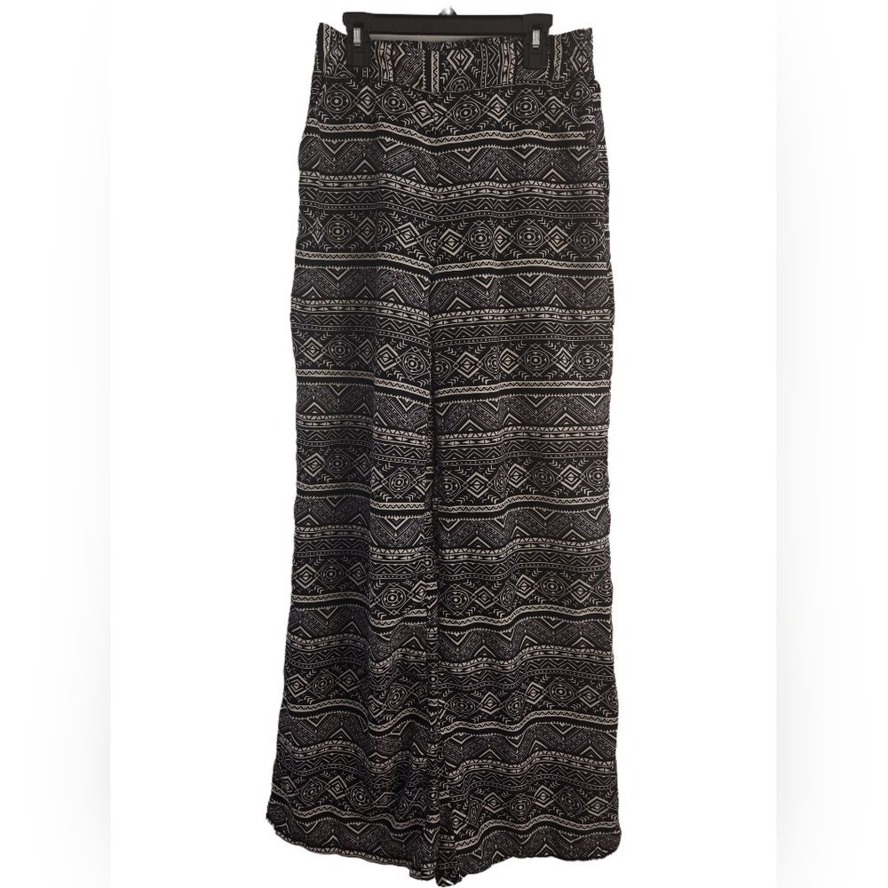 2B BEBE Black & White Tribal Print Wide Leg Palazzo Pants sz S W/Pockets!!